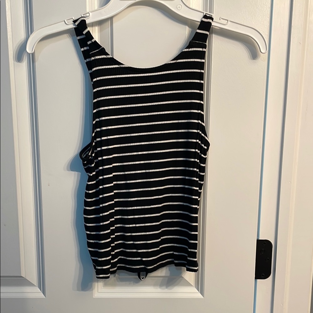 American Eagle Outfitters Black and White Striped Crop Top